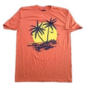 Mad Engine Men’s Sunset Beach Palm Trees Vacation Graphic T-Shirt XLT Orange